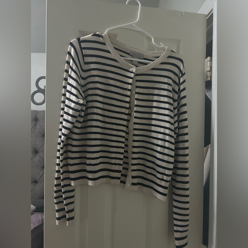 H&M Black and Cream Striped Cardigan